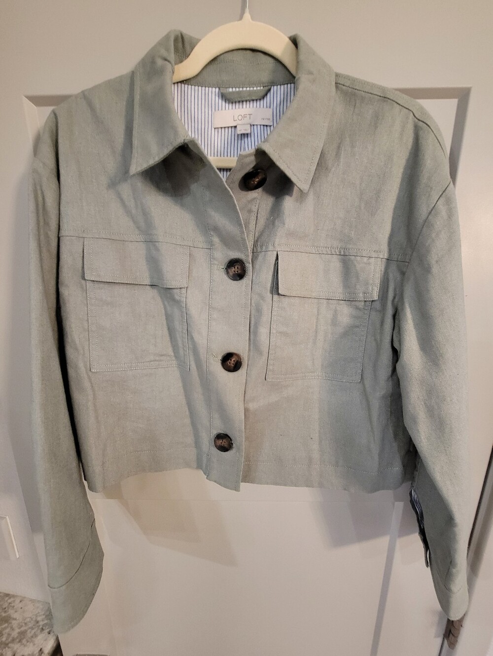LOFT Linen Blend Cropped Patch Pocket Jacket MP